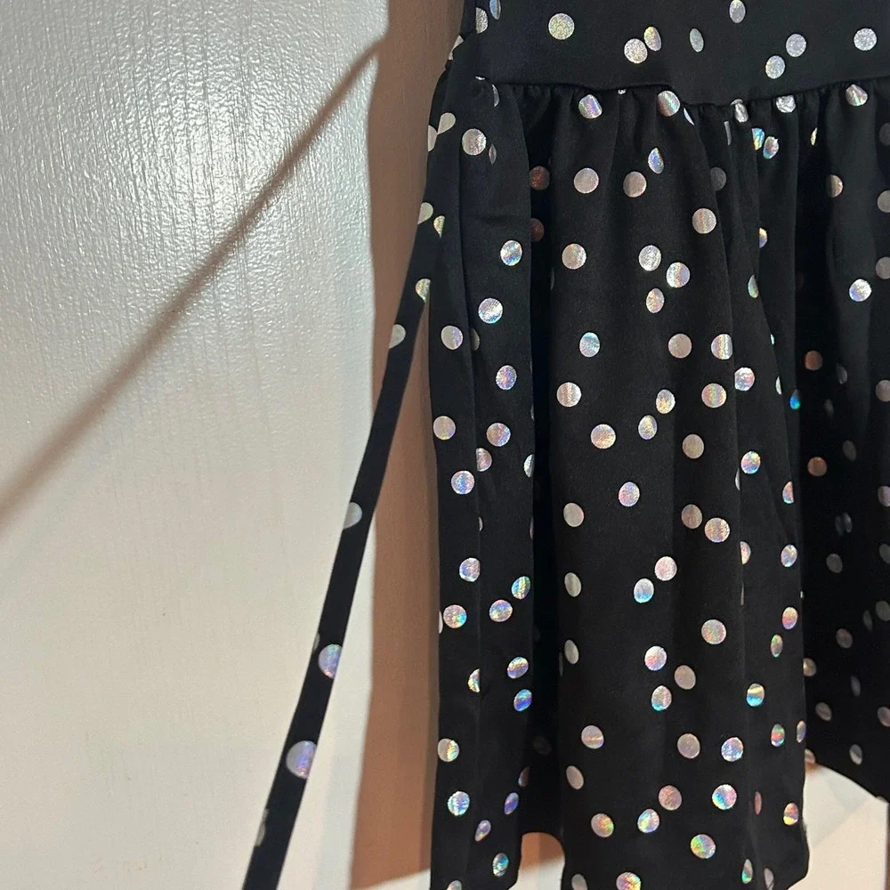 Justice Girls Black Holographic Polka Dot Sleeveless Fit Flare Party Dress  6‎